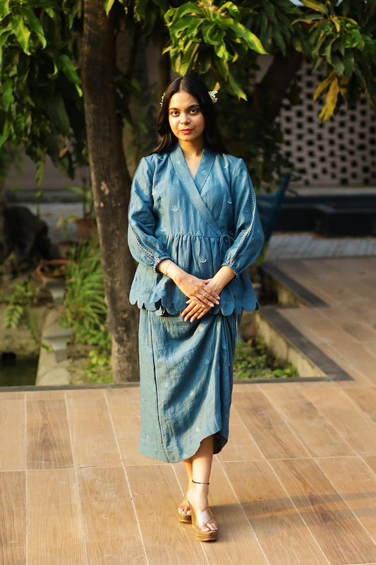 Mavi Angrakha with Skirt Set